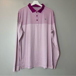 Coolibar UV Protected Long Sleeve Pink Striped Polo Sun Shirt Large
